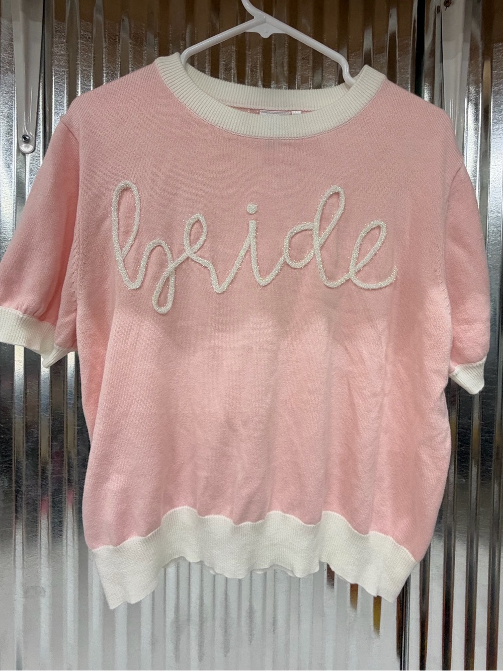 Queen of Sparkles Bride Pink White Knit Sweater Top Women’s Medium
